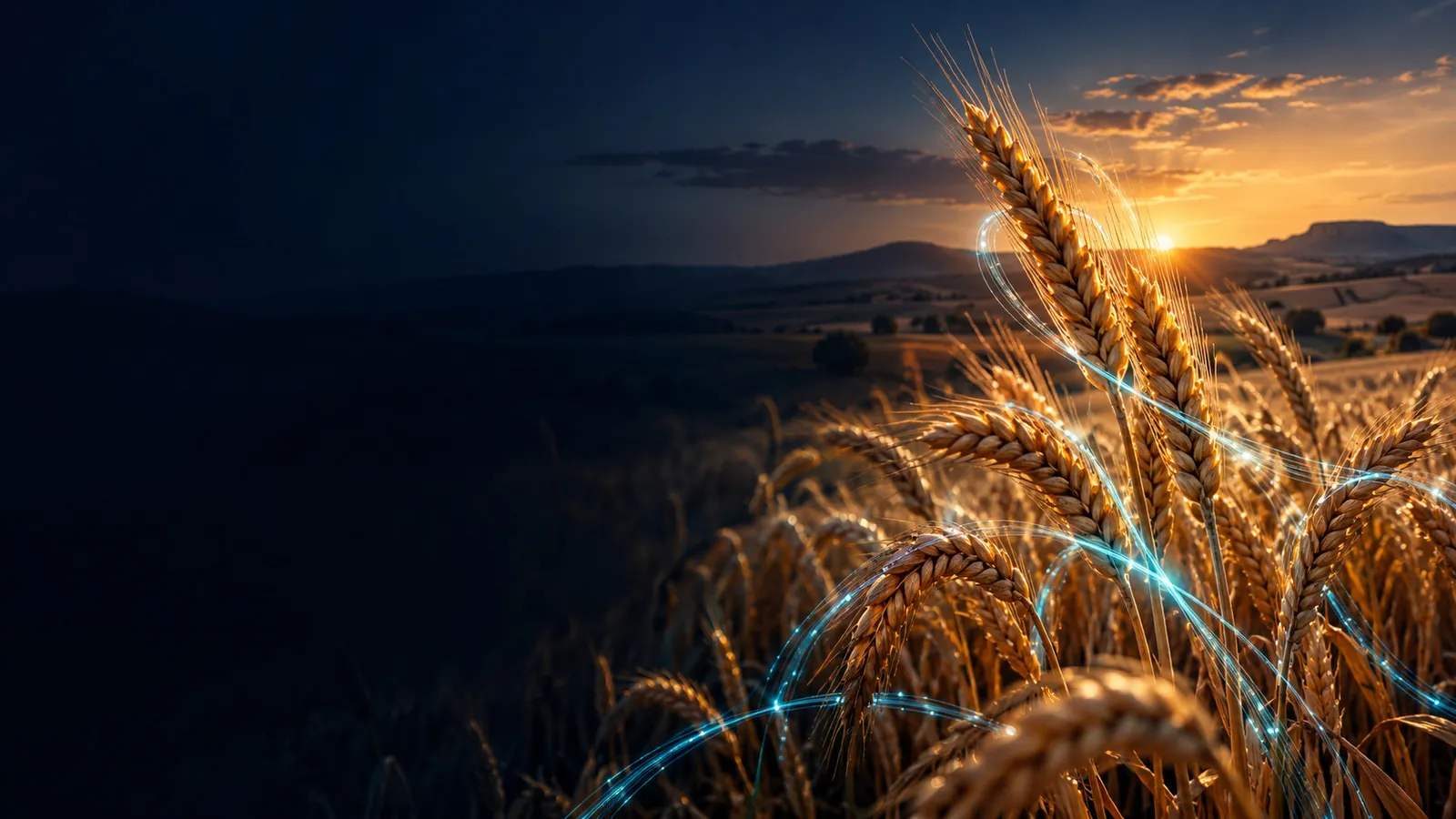 Espigas de cereal en un campo al atardecer