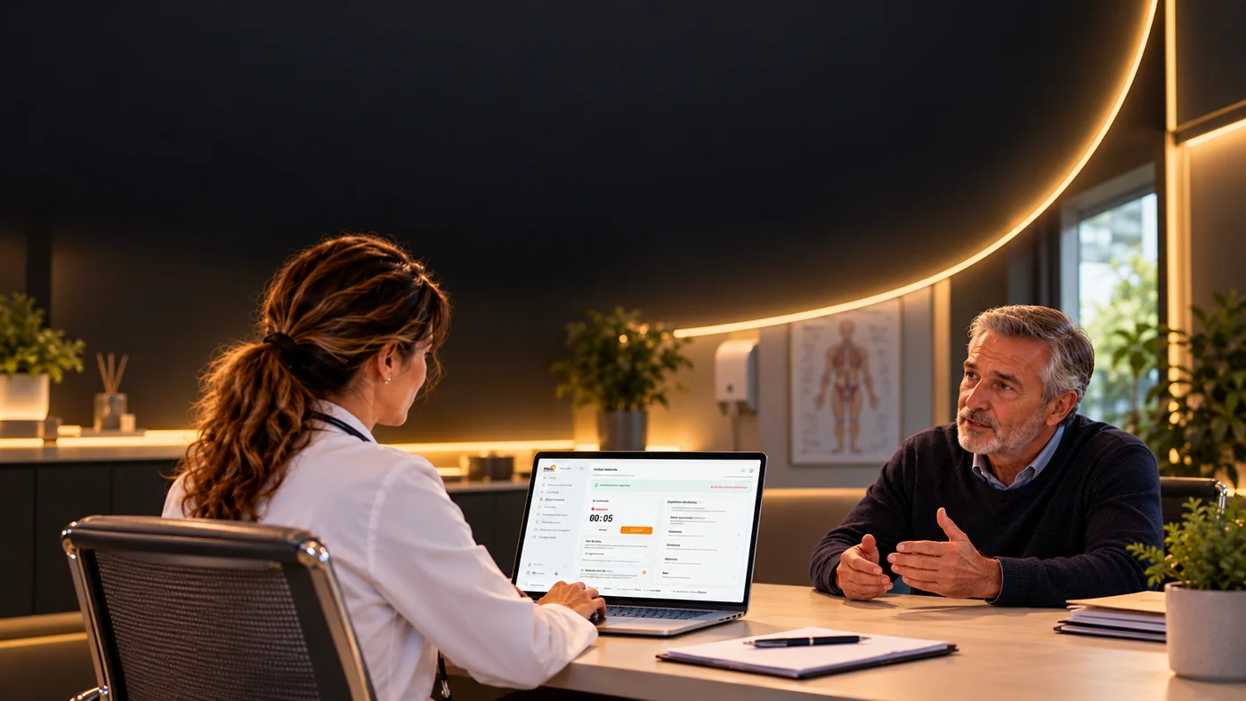 Escena ilustrativa de una consulta con mÍA Salud en el ordenador