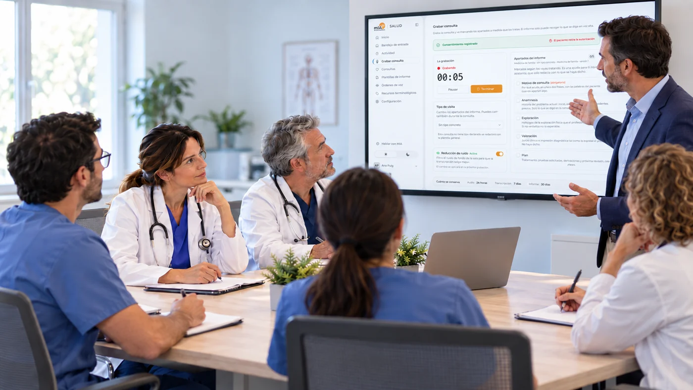 Escena ilustrativa de formación de un equipo sanitario en mÍA Salud